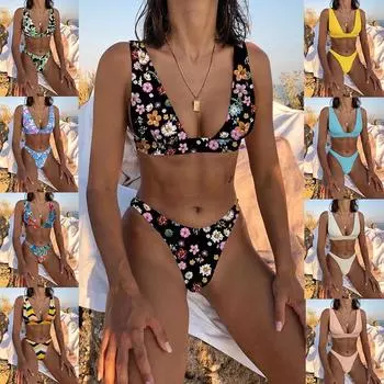 Купальник бикини сексуальный собранный сплошной цвет разделенный купальник бикини женский S жёлтый