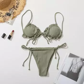 Купальник бикини в европейском и американском стиле, сексуальный купальник с треугольной сумкой и ремешком, разделенный купальник S