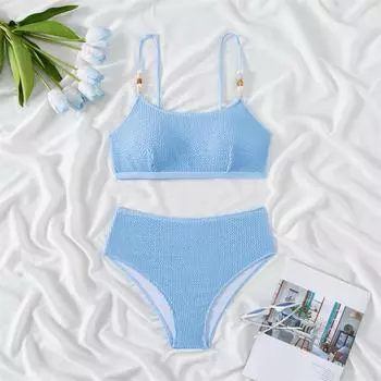 Купальник бикини женский с высокой талией купальник новый сплошной слинг бикини комплект сексуальный стринги купальный костюм для женщин летний пляжный из двух частей S фиолетовый