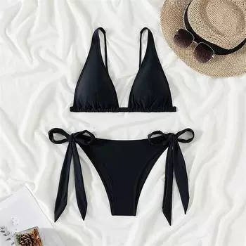 Купальник бикини женский слинг купальники новый сплошной комплект бикини со шнуровкой сексуальный купальный костюм стринги женский летний пляжный бикини из двух частей M синий