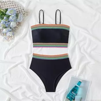 Купальник бикини женский, топ-труба, купальники, новый сплошной комплект бикини с лямками, сексуальный летний пляжный купальный костюм для женщин, двухсекционный S чёрный