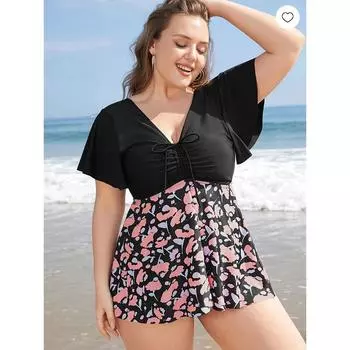 Купальник больших размеров для женщин, консервативный и худой, с оборками по краю, разрезом на юбке 1XL