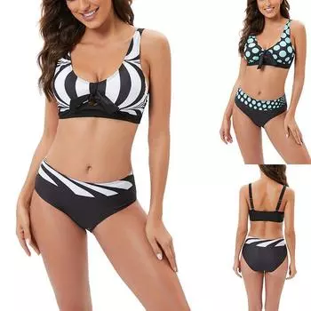 Купальник больших размеров, сексуальный женский купальник-бикини с высокой талией, женский комплект из двух предметов, модный комплект бикини с принтом, купальный костюм 5XL чёрный