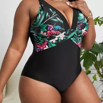 Купальник большого размера для женщин, сексуальный и тонкий слитный купальник с треугольными чашечками XL чёрный