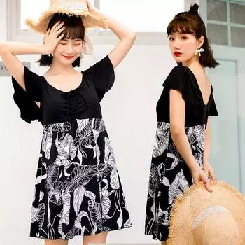 Купальник большого размера для женщин, юбка для горячего источника, цельный купальник, консервативный купальник для живота и мам среднего возраста, плоский купальник оптом L чёрный