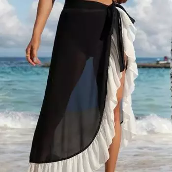 Купальник большого размера Fattened Plus Size, женская пляжная юбка Sand Beach, сексуальная и тонкая черная дышащая длинная юбка-обертка XL