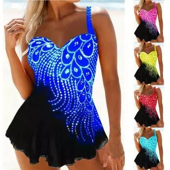 Купальник большого размера с принтом на груди, ромбовидным перьями, цветным разделением, женский XXL розовый