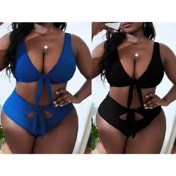 Купальник большого размера, сексуальный однотонный завязанный толстый мм купальник, взрывное бикини 0XL