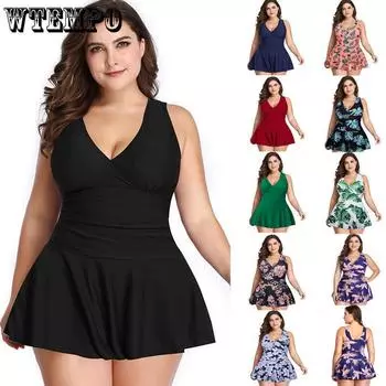 Купальник большого размера, женский европейский и американский стиль, закрывающий живот, консервативная юбка с принтом, купальник с разрезом, плоский угловой купальник L