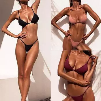 Купальник, бюстгальтер-бикини, купальник-бикини, женские купальники, женские сексуальные нижние пляжные однотонные купальники, стринги-стринги L жёлтый