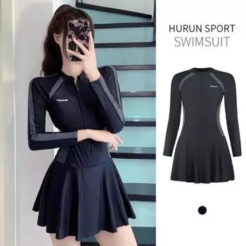 Купальник цельный с длинными рукавами солнцезащитный большой размер юбка типа консервативный полный мм живот прикрывает тонкий купальник S