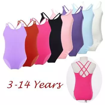 Купальник для балета и гимнастики для маленьких девочек, однотонный хлопковый костюм для балерины, тренировочный костюм 3-4 Years светло-синий