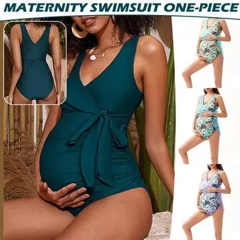 Купальник для беременных цельный элегантный купальник для беременных с завязкой спереди и галстуком-бабочкой пляжный купальник M синий