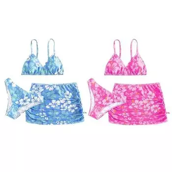 Купальник для девочек, комплект из трех частей, детский купальник, цветочный танкини, детский купальный костюм 170