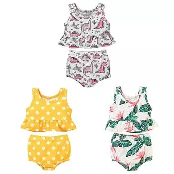 Купальник для девочек от 1 до 5 лет, детский купальник из двух предметов, купальные костюмы, детские комплекты бикини с принтом, купальный костюм 80