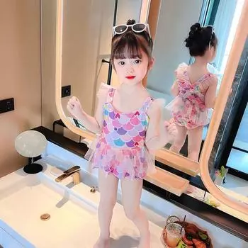 Купальник для девочки, летний цельный купальник, камзол, юбка 120cm