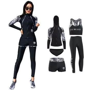 Купальник для фитнеса YFMAYI Rash Guard включает шорты для серфинга и длинные рукава, женский купальник, набор из 5 предметов, леггинсы,