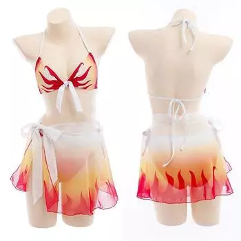 Купальник для косплея Demon Slayer Kimetsu No Yaiba Kochou Shinobu из двух частей с v-образным вырезом, купальный бикини, купальник, сексуальное бикини, без рукавов XXL оранжевый