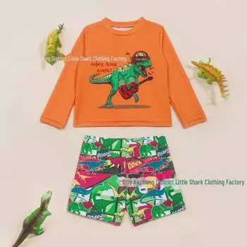 Купальник для серфинга с длинными рукавами и принтом динозавра и акулы для мальчиков 120 белый