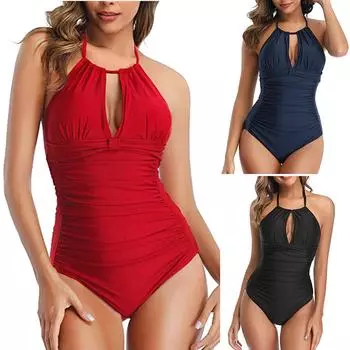 Купальник для женщин V-образный вырез купальники купальники рюшированный мягкий купальный сексуальный купальник платье L синий