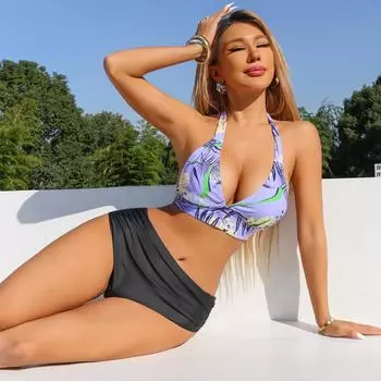 Купальник из двух частей с завязками, сексуальный женский купальник, женский комплект бикини с высокой талией, купальник с пуш-ап S