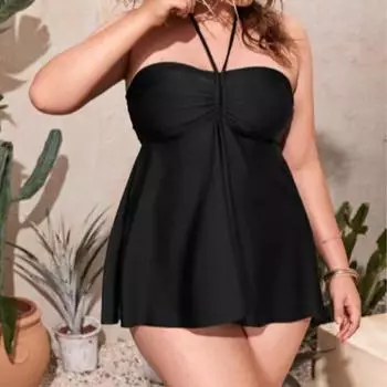 Купальник из двух предметов 2024, женский купальник, женское бикини, монокини, винтажный женский купальный костюм, танкини 0XL чёрный