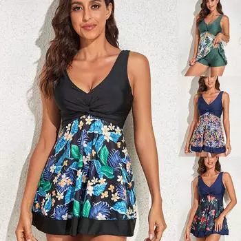 Купальник из двух предметов, женский большой купальник с принтом, женское бикини, монокини, винтажный женский купальный костюм, танкини S чёрный