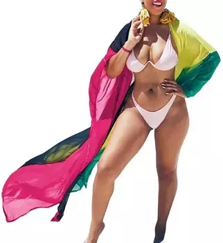 Купальник кардиган этнический женский пляжный кардиган большой размер пляжный шифон кимоно парео большой длинный бикини кардиган морской бассейн пляж длинный кардиган лето ярко-розовый