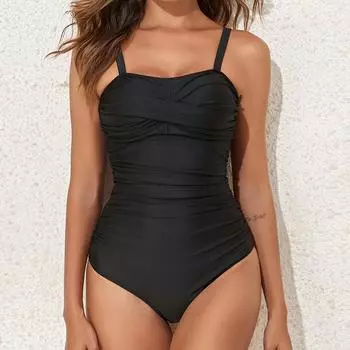 Купальник на бретелях-спагетти Купальники с цветочным принтом Цельное бикини с открытой спиной S чёрный