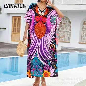 Купальник-накидка больших размеров с пляжным принтом и рукавами «летучая мышь» для женщин One Size