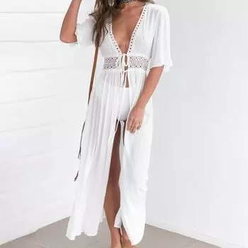 Купальник накидка дышащий однотонный защитный бикини женский солнцезащитный накидка для бассейна M белый