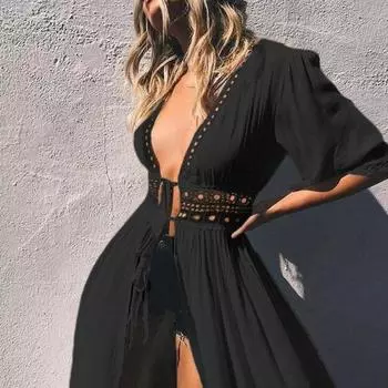 Купальник накидка дышащий однотонный женский солнцезащитный купальник бикини для бассейна M белый