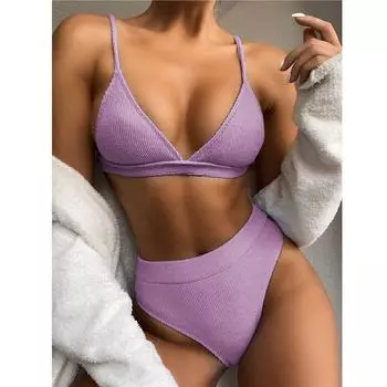 Купальник пуш-ап женский лоскутный комплект бикини с высокой талией Купальники женский купальный костюм купальный костюм S фиолетовый