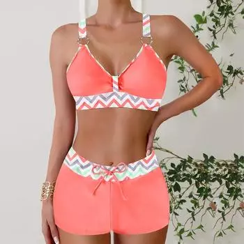 Купальник Push Up Женский бикини Комплект Купальники со шнуровкой Купальный костюм Женский бикини XS синий