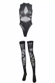 Купальник с чулками, боди с крючками, открывающиеся в промежности, черный A278 [Play Zone]