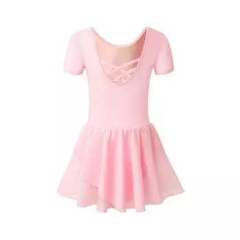 Купальник с коротким рукавом и юбкой для девочек, танцевальное платье, детский балетный наряд, одежда S 2-4Y