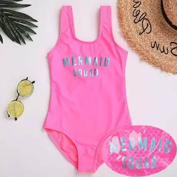 Купальник с надписью «Русалка» для девочек, детский цельный купальник, купальный костюм «рыбья чешуя» для девочек, монокини для детей от 4 до 16 лет, купальные костюмы XS(4-5) розовый