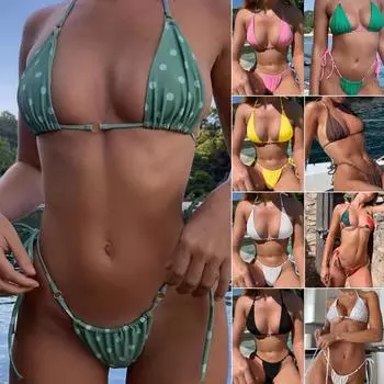 Купальник с открытой спиной, 2 шт./компл., мягкий купальник с завязками, чистый цвет, комплект бикини, пляжный S розовый