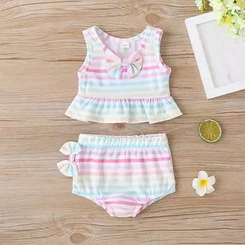 Купальник с принтом для девочек, детский разделенный купальник 80