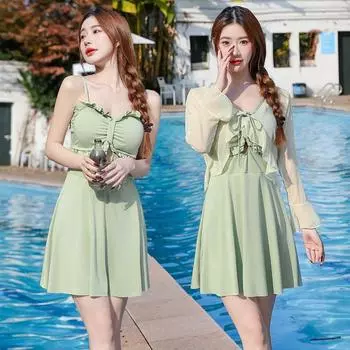 Купальник с разделенной юбкой для женщин, консервативный солнцезащитный купальник с длинными рукавами и горячими источниками 2XL чёрный