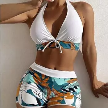 Купальник с высокой талией женский летний купальный костюм комплект бикини плюс размер купальники женский пляжный купальный костюм S белый