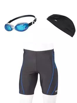 Купальник Speedo Fitness Купальник Speedo Fitness с шапочкой и очками SET21SAM Синий XO Мужской комплект из 3 предметов [Эксклюзивно на Amazon] Черный/Королевский