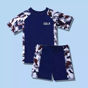 Купальник-тройка для мальчиков с камуфляжным принтом и шапочкой для плавания XL (Height 130-140cm, Weight 48-58kg)