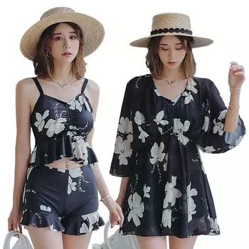 Купальник, закрывающий тело, комплект из 3 предметов, защитные шорты, платье, блузка большого размера, танкини, утягивающий купальник для взрослых, спортивное платье для плавания, шорты для бассейна, горячего источника