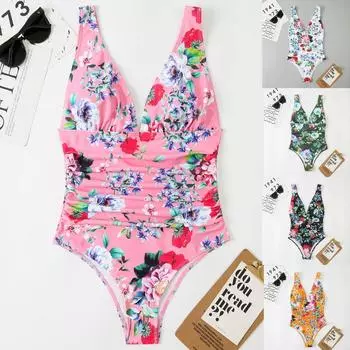 Купальник Женский купальник с градиентом и принтом Бикини Купальник бикини с v-образным вырезом L жёлтый