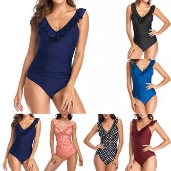 Купальник Женский купальник с оборками для изгибов Купальники Монокини Купальники S тёмно-синий