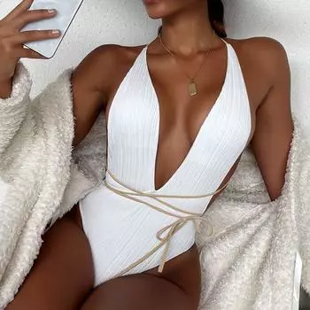 Купальник женский, новый, однотонный, облегающий, закрывающий живот, и тонкий, быстросохнущий, цельный купальник-бикини S белый