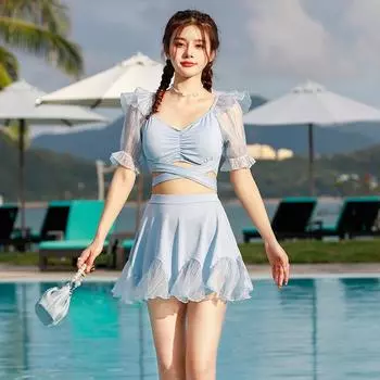 Купальник женский, однотонный, сексуальный, с высокой талией, для похудения, с завязанной юбкой феи, горячий весенний купальник S