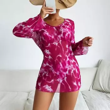 Купальник женский, разделенный комплект из трех предметов, высокая талия, длинный рукав, верхняя рубашка, бикини с кулиской и принтом S розы красного