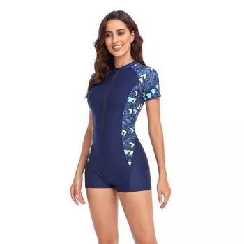 Купальник женский с плоским углом, цельный, с круглым вырезом, с коротким рукавом, на молнии, комплекты бикини, купальники S